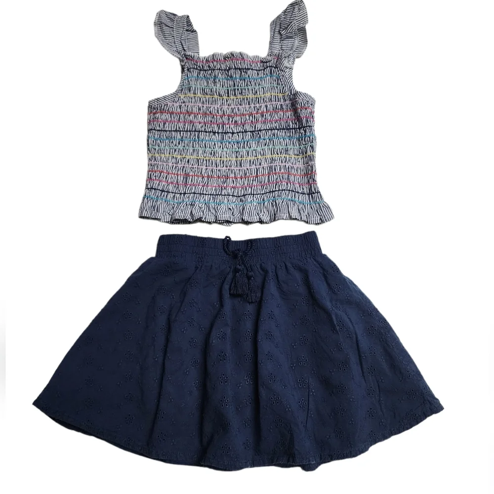 2 Piece Wonder Nation Navy Blue Skort & Smocked Top for Girls Size XS (4…
